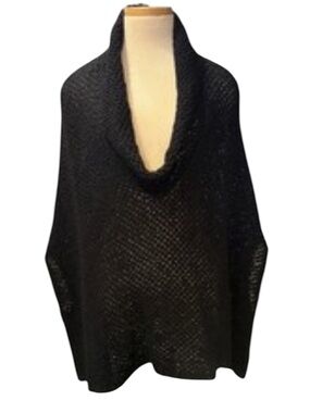 Ralph Lauren Blue Label Linen Blend Open Knit Poncho Sweater Black Size L